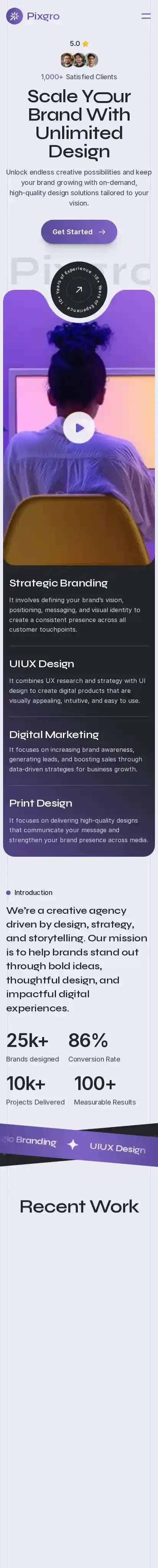 Pixgro home page on mobile