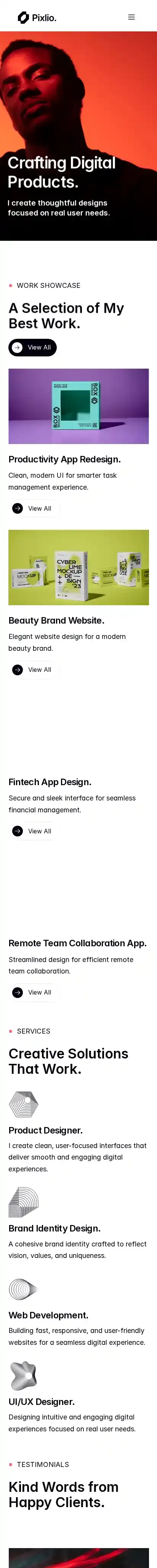 Pixolio home page on mobile