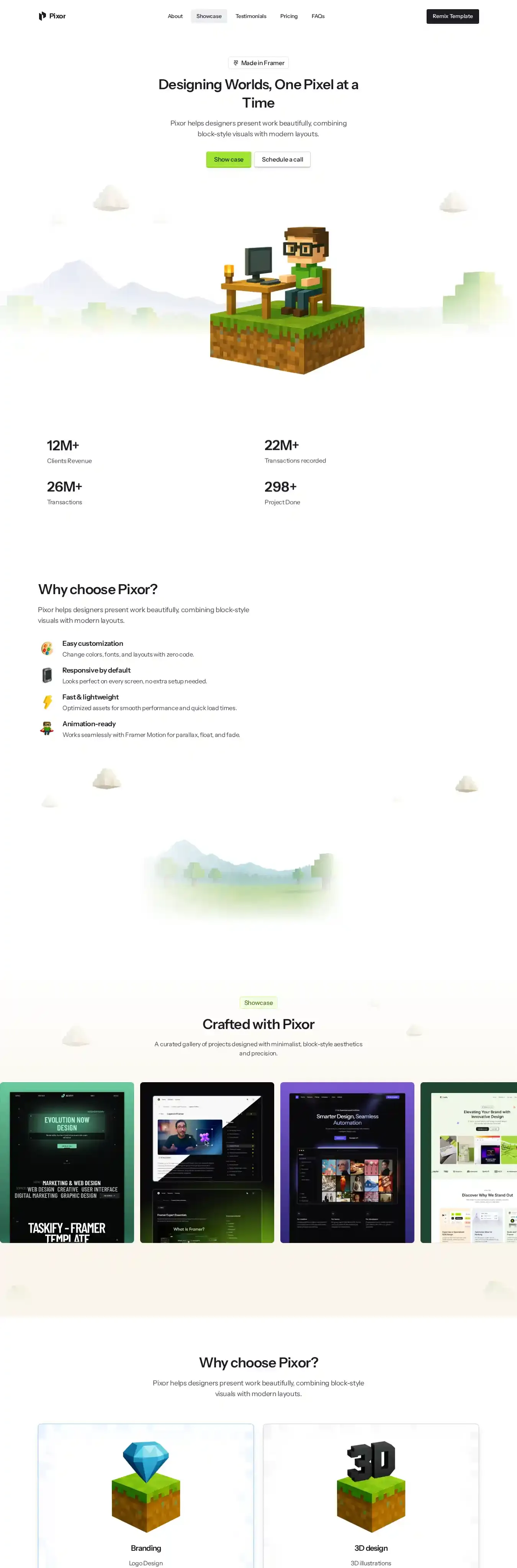 Pixor home page on desktop