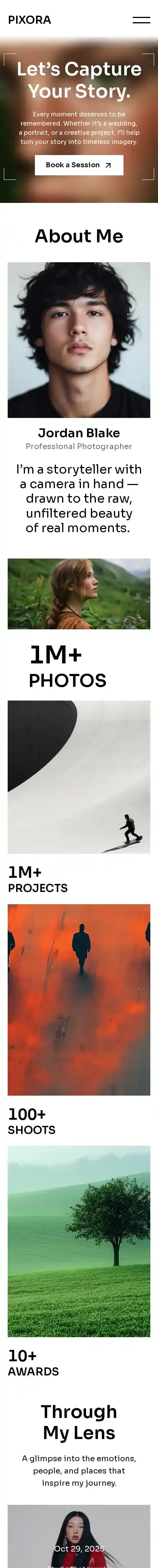 Pixxora home page on mobile