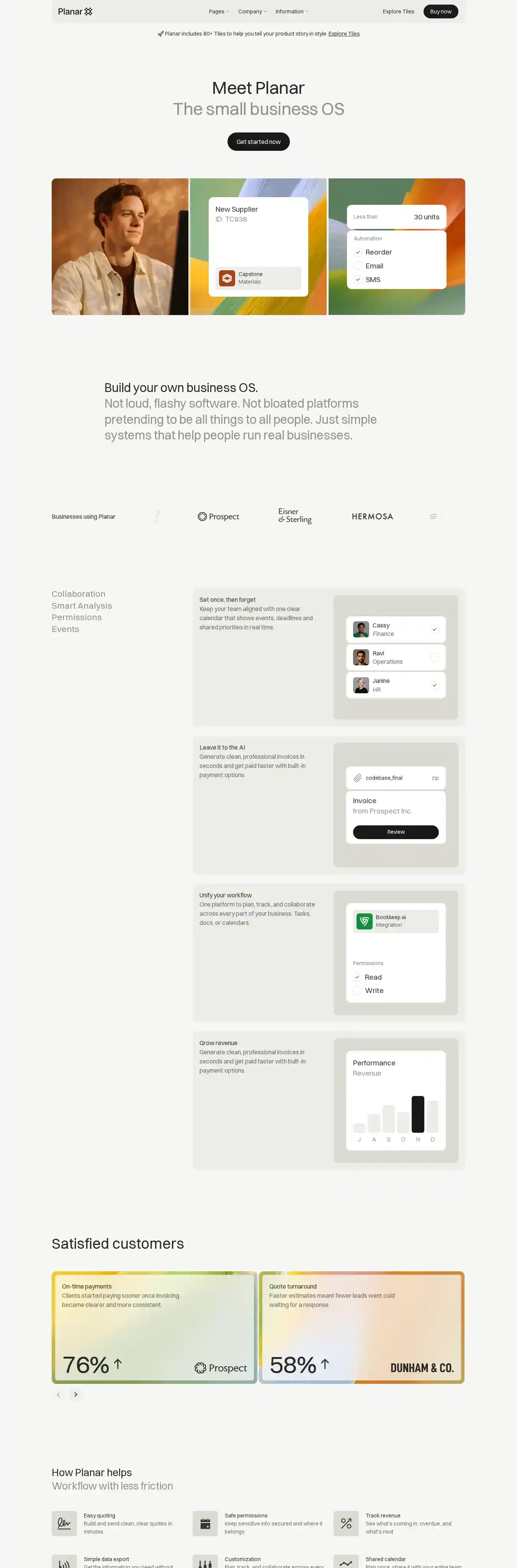 Planar home page on desktop