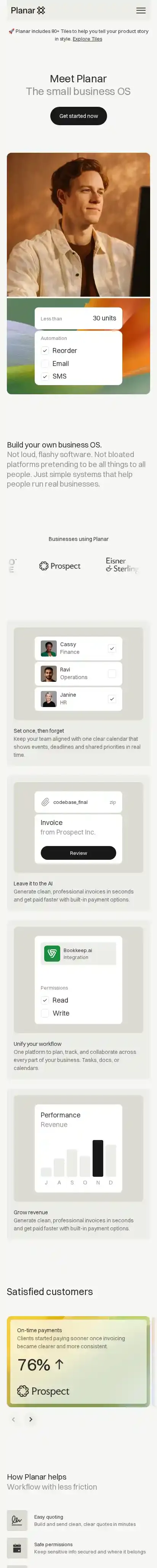 Planar home page on mobile