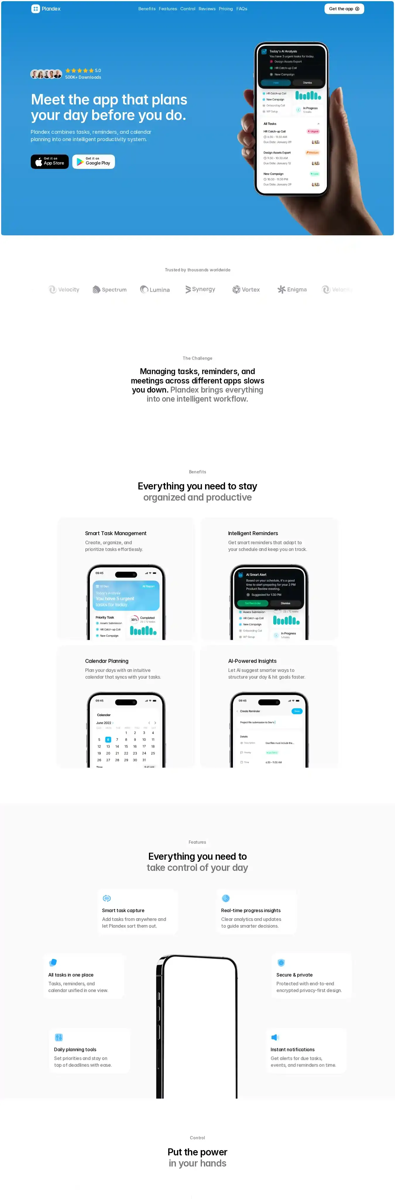 Plandex home page on desktop
