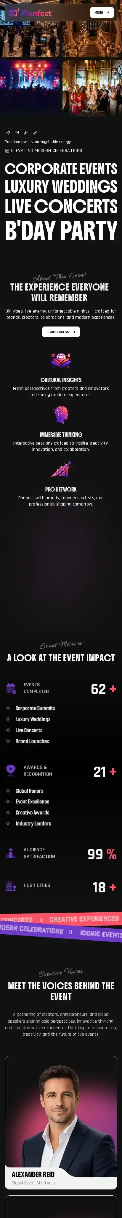 Planfest home page on mobile