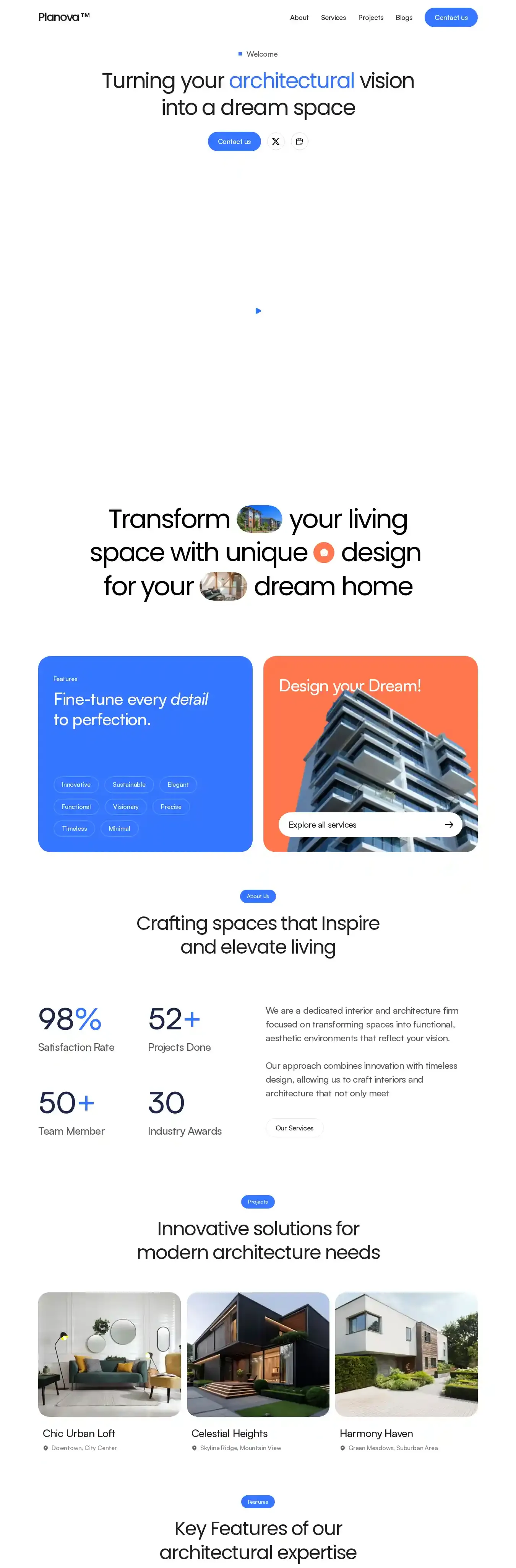 Planova home page on desktop