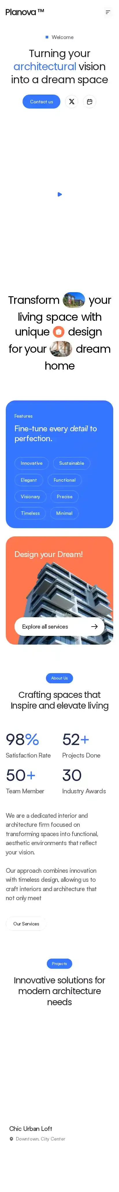Planova home page on mobile