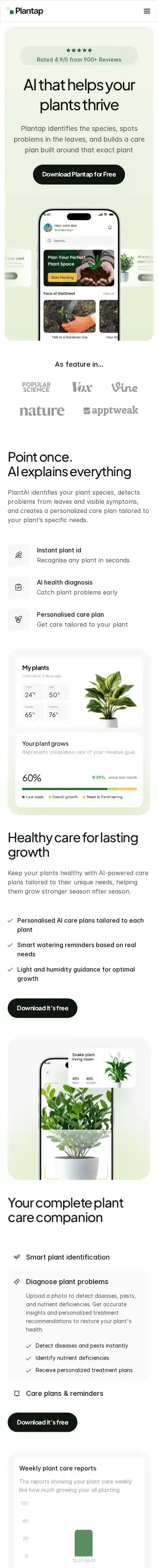 Plantab home page on mobile