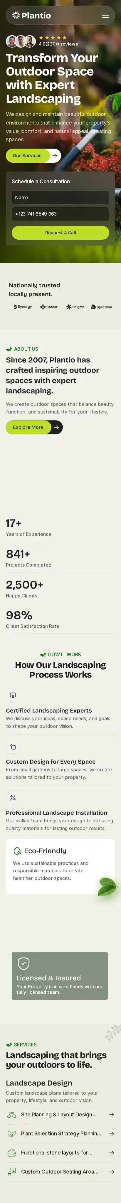 Plantio home page on mobile