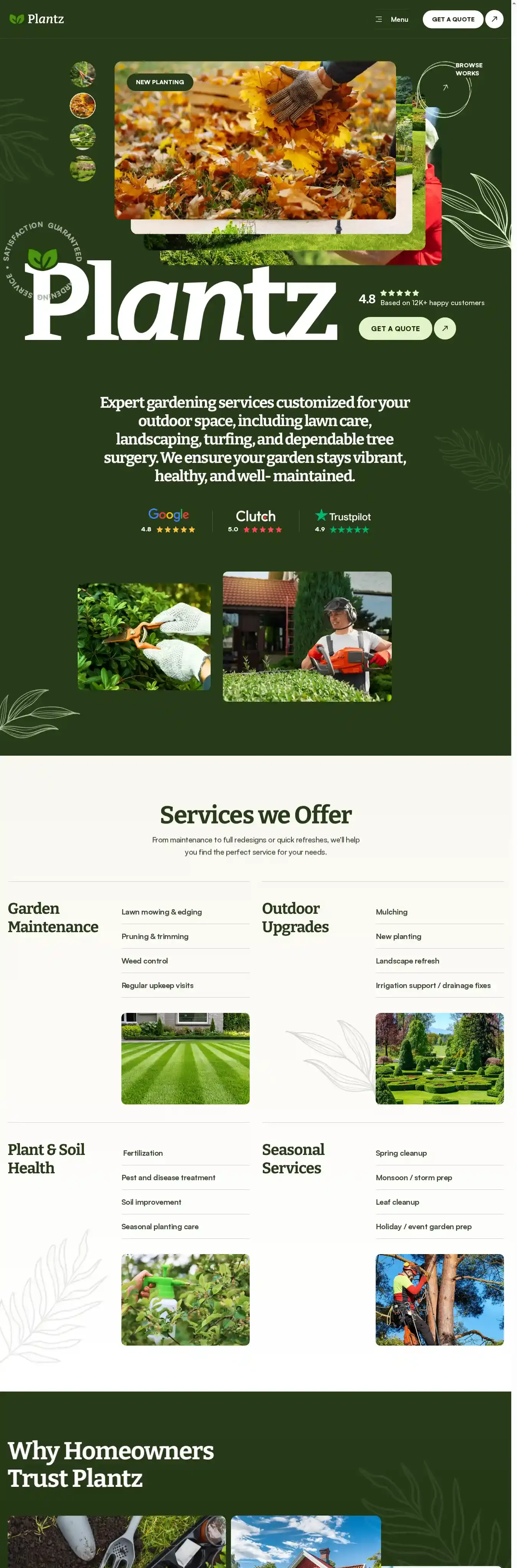 Plantz home page on desktop