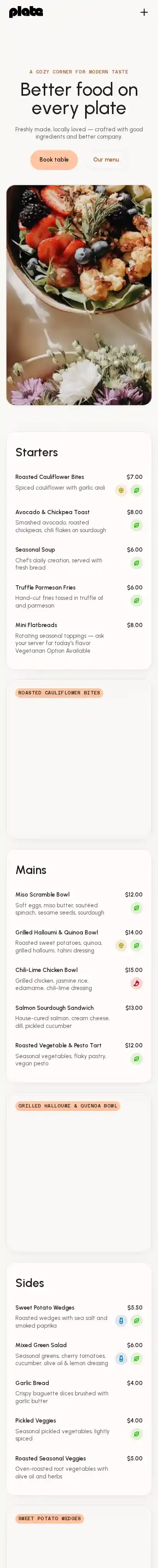Plate home page on mobile