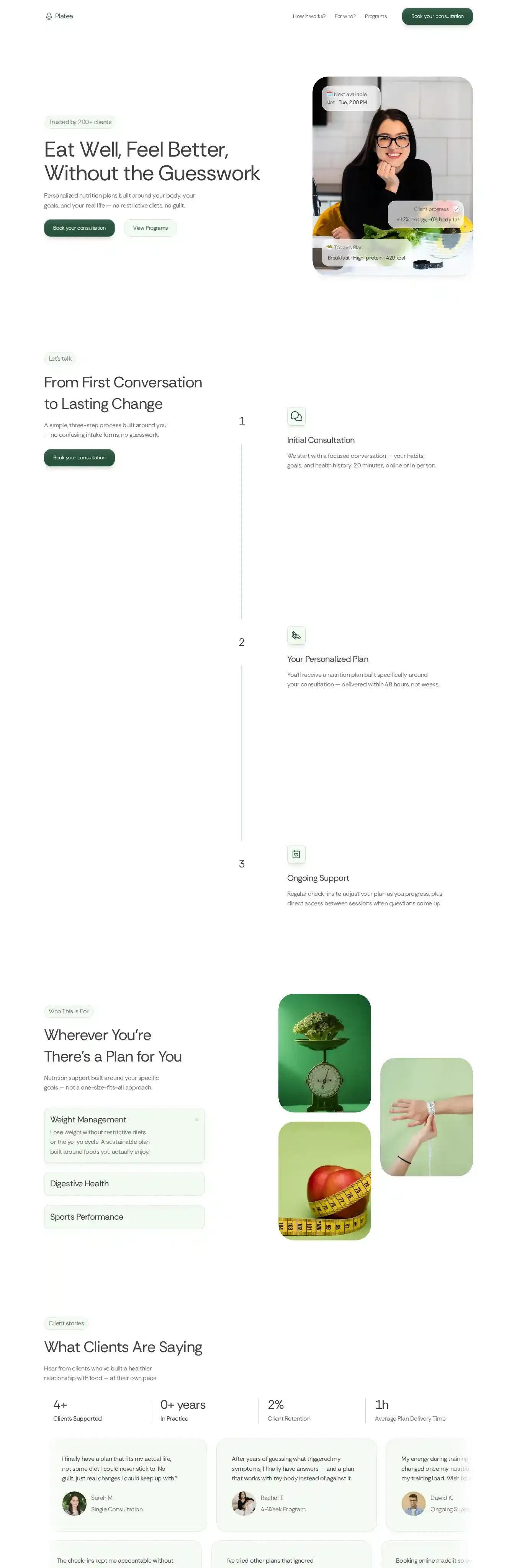 Platea home page on desktop