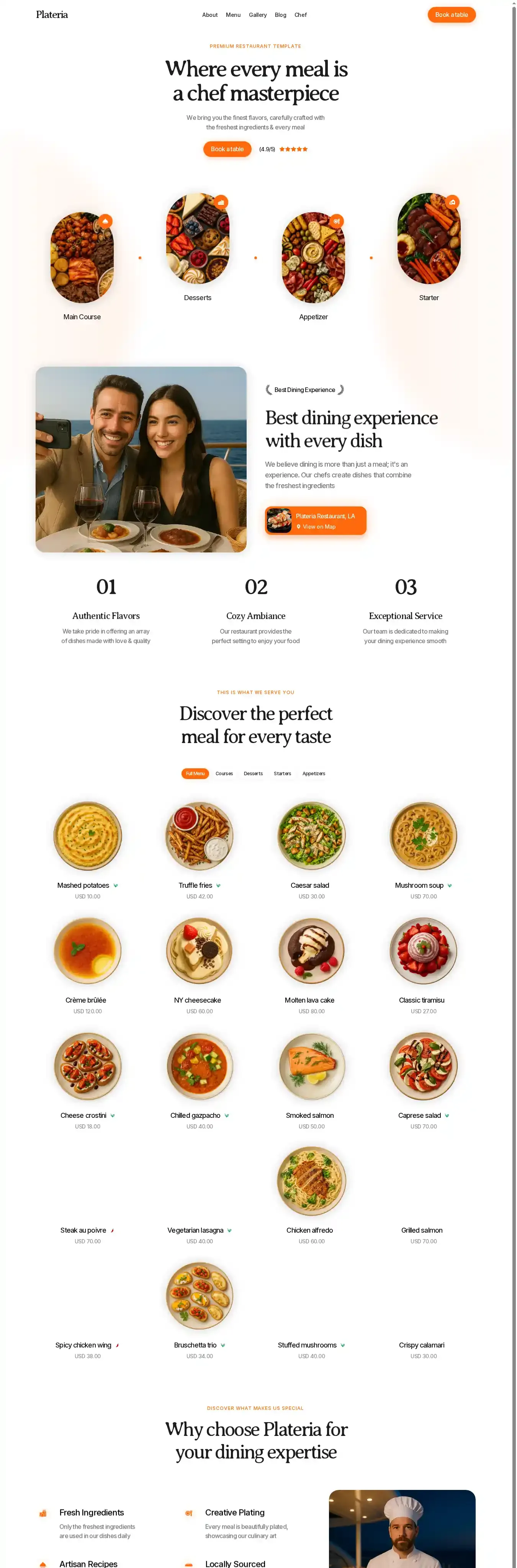 Plateria home page on desktop