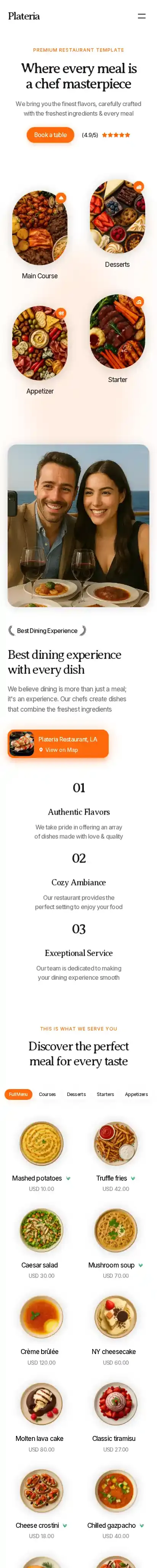 Plateria home page on mobile
