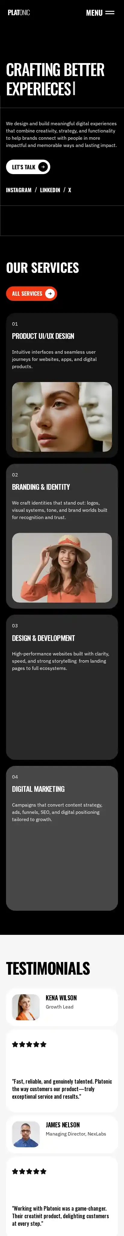 Platonic home page on mobile