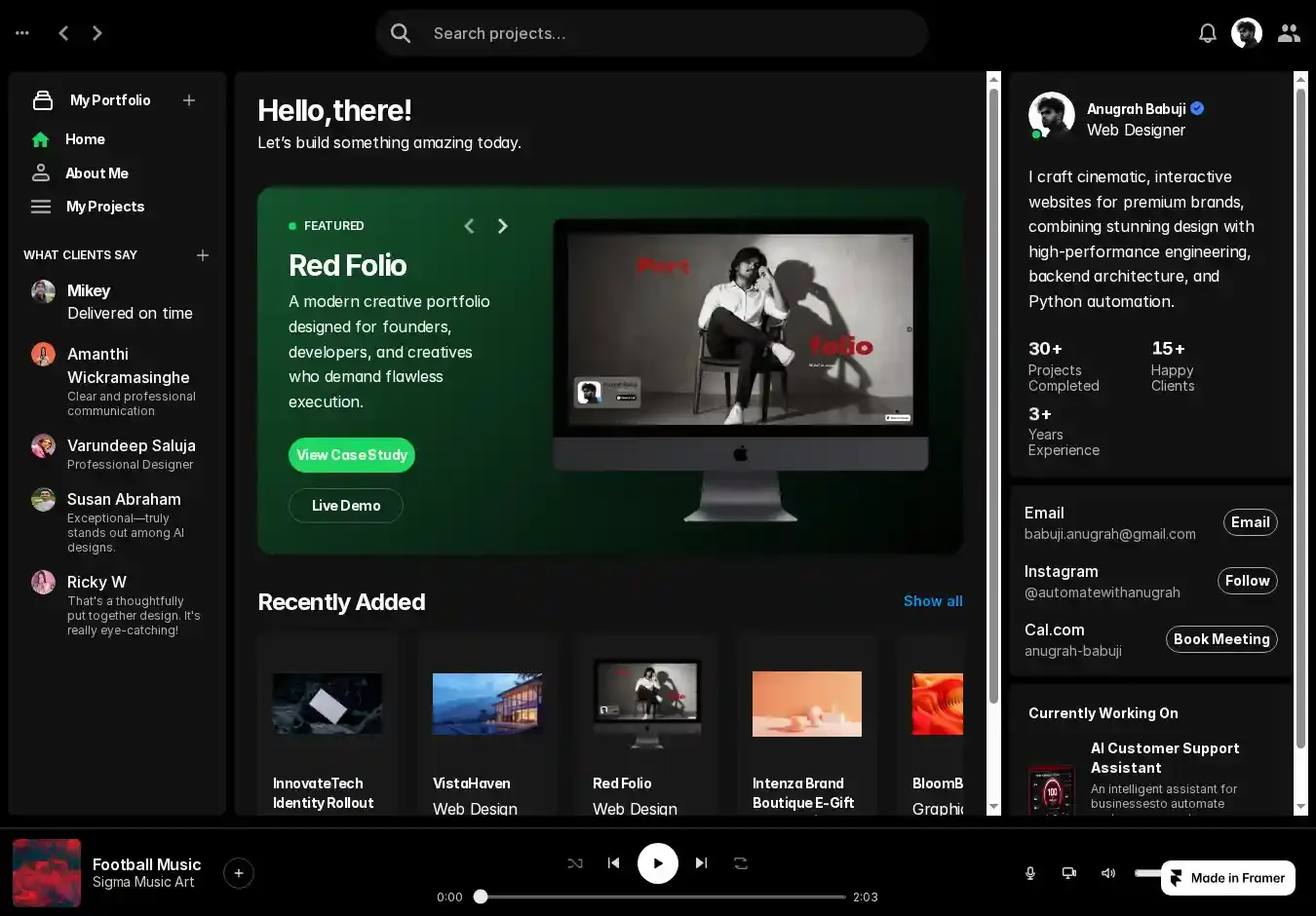 Playfolio home page on desktop