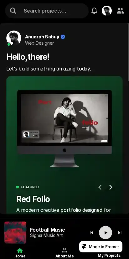 Playfolio home page on mobile