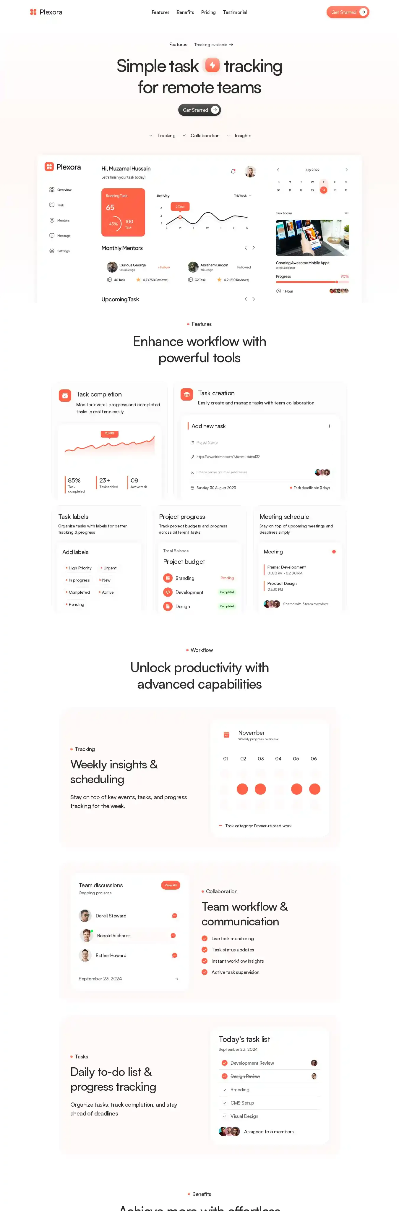 Plexora home page on desktop