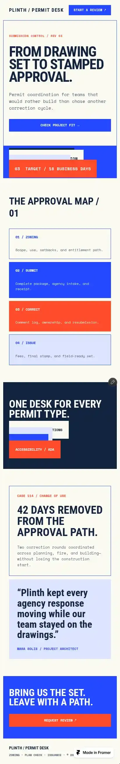 Plinth Permit home page on mobile