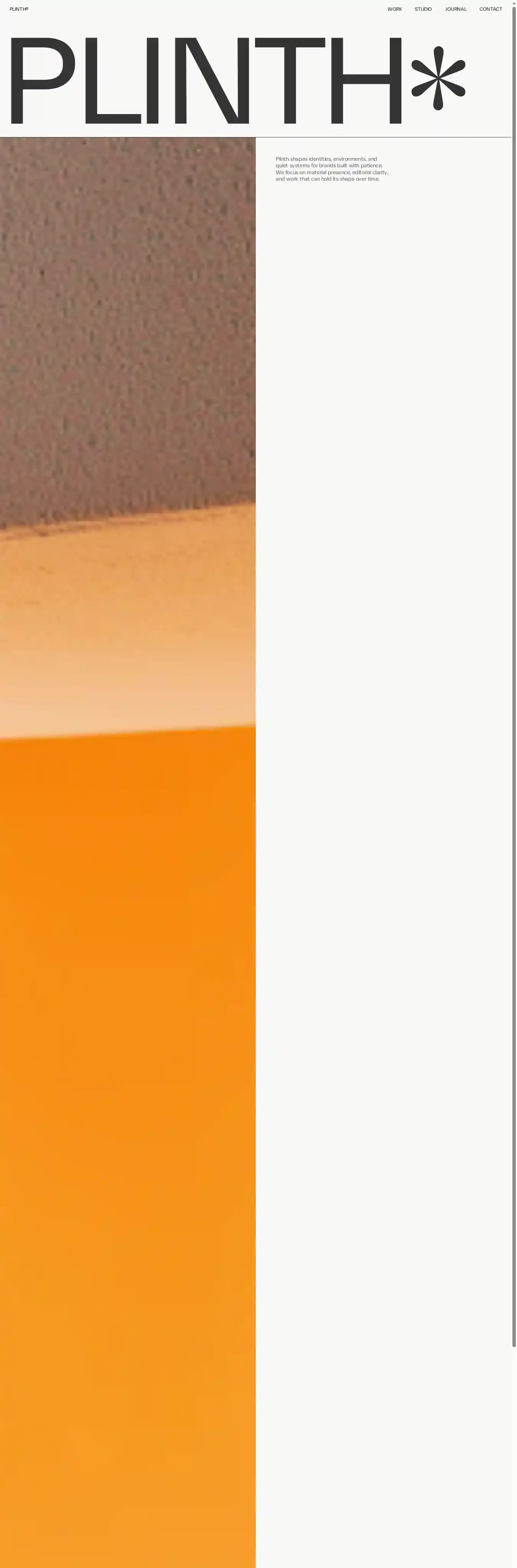 Plinth Studio home page on desktop
