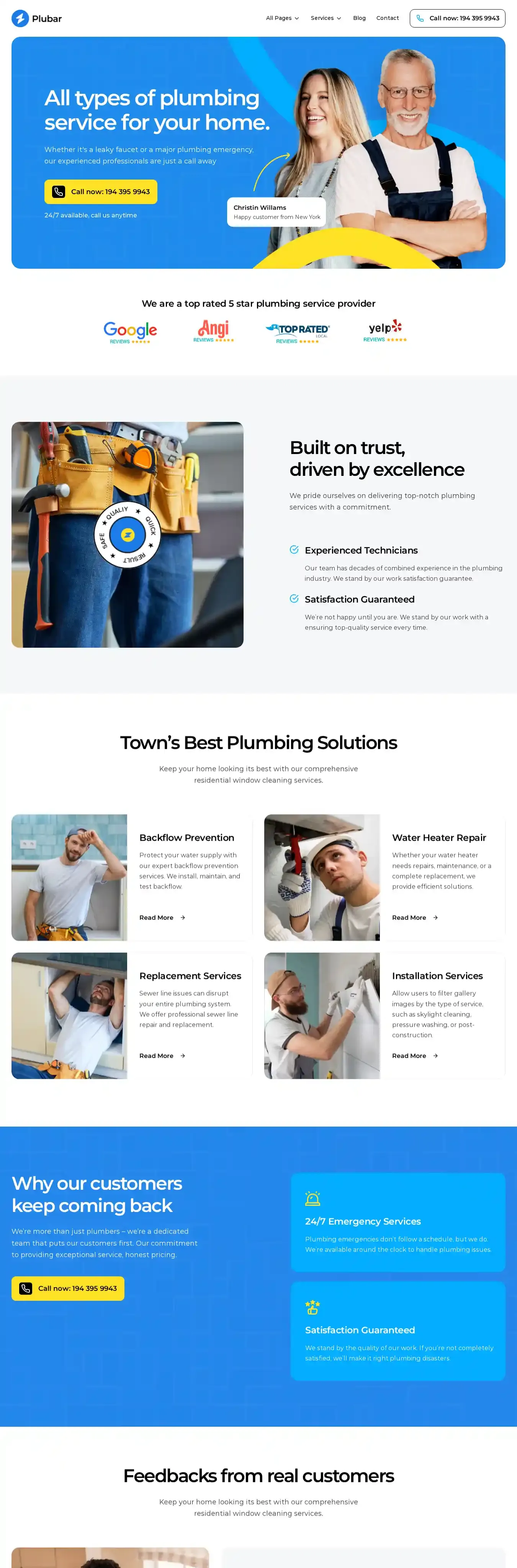 Plubar home page on desktop