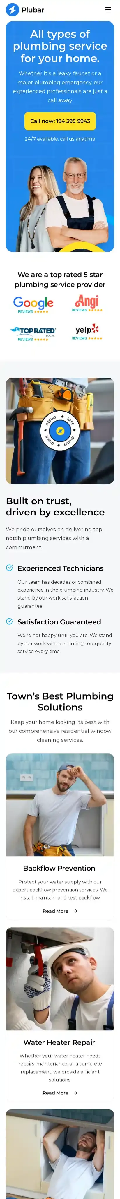 Plubar home page on mobile