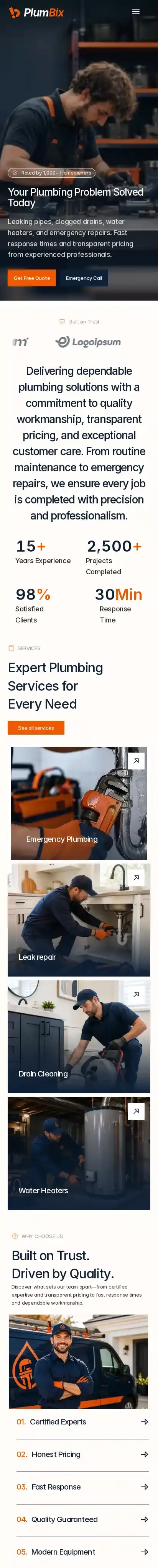 Plum-Bix home page on mobile