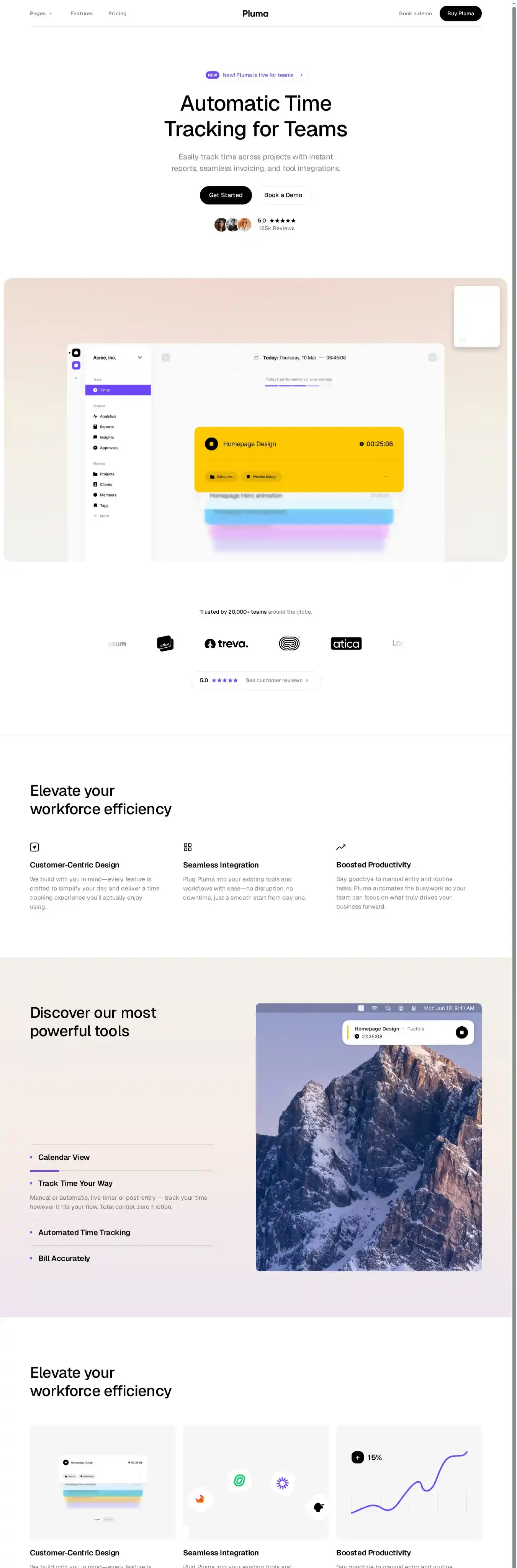 Pluma home page on desktop
