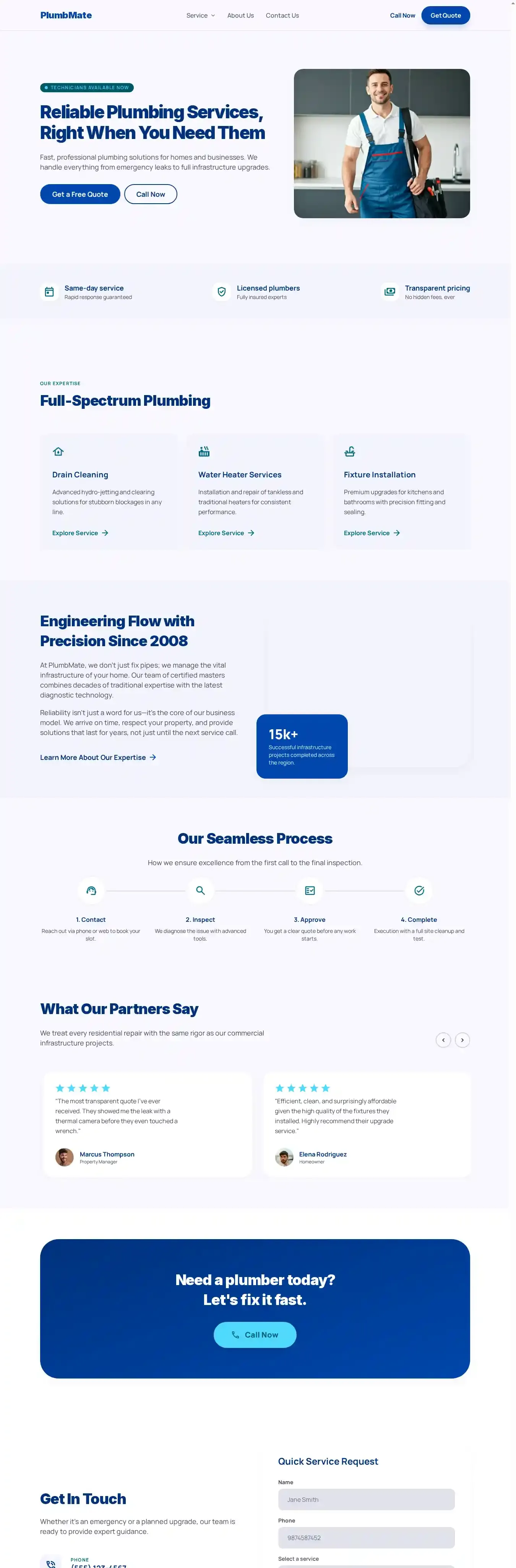 Plumb Mate home page on desktop