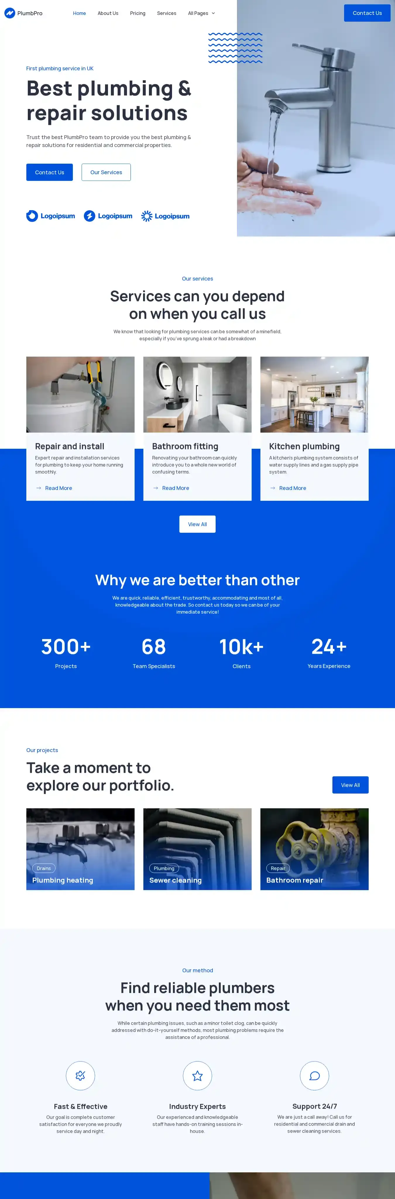 Plumber Pro home page on desktop