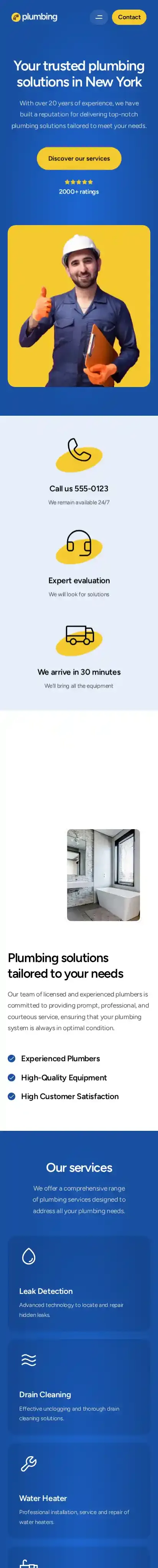 Plumbing home page on mobile