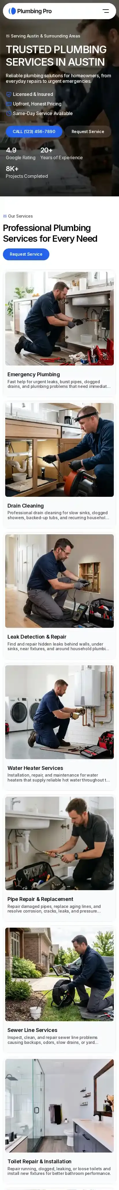 Plumbing Pro home page on mobile
