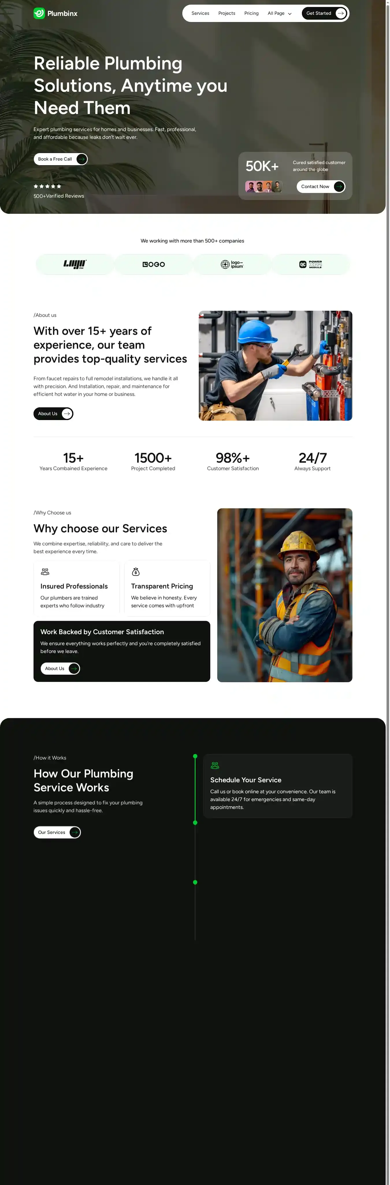 Plumbinx home page on desktop