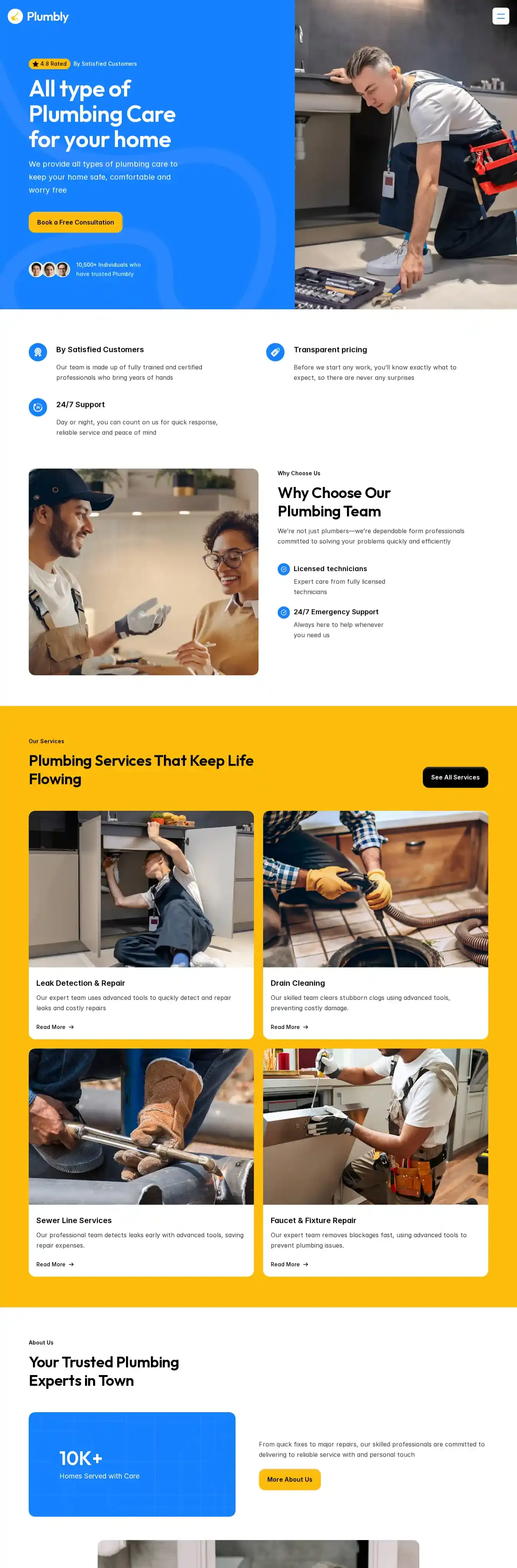 Plumbly home page on desktop
