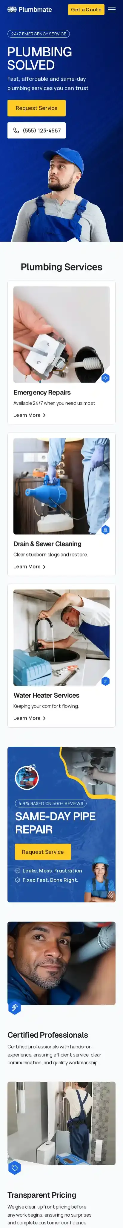 Plumbmate home page on mobile