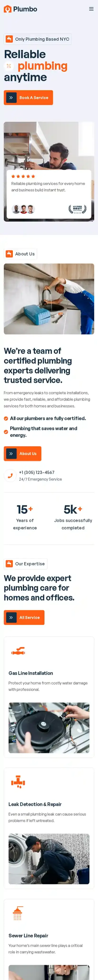 Plumbo home page on mobile