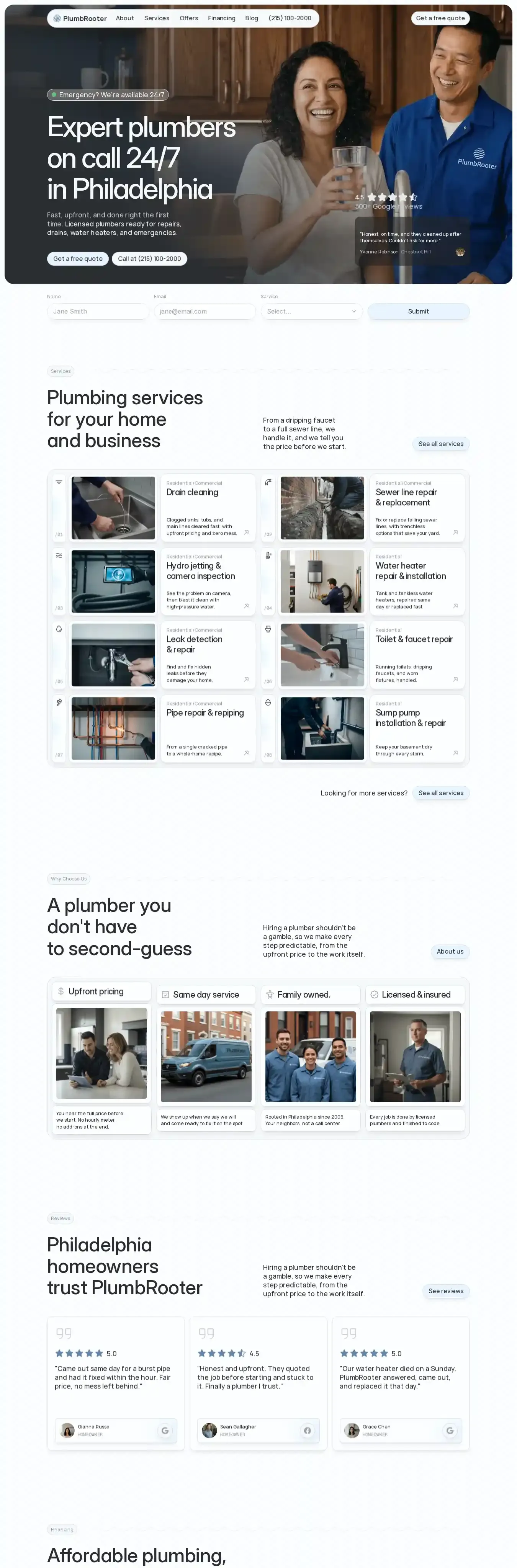 PlumbRooter home page on desktop