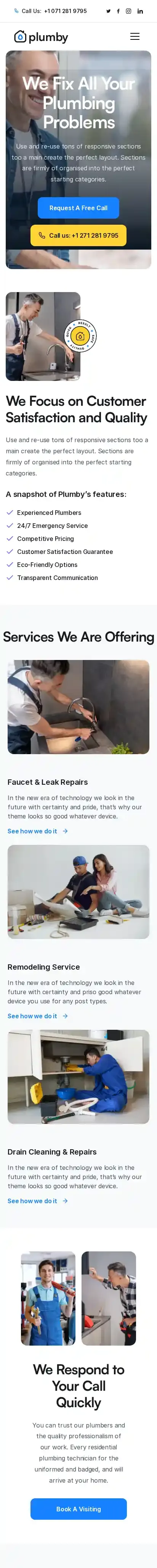 Plumby home page on mobile