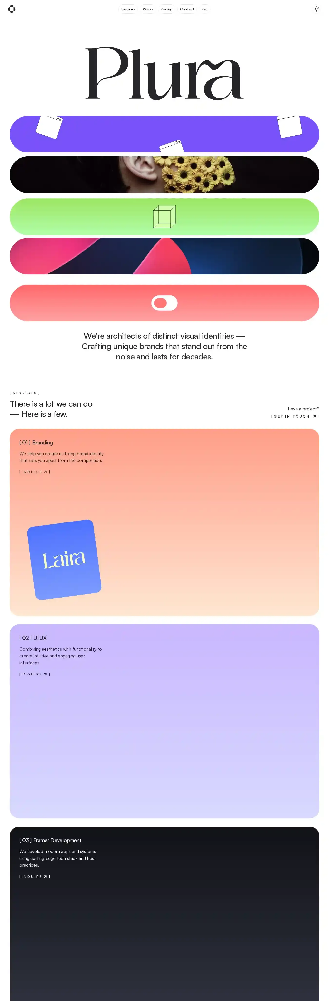 Plura home page on desktop