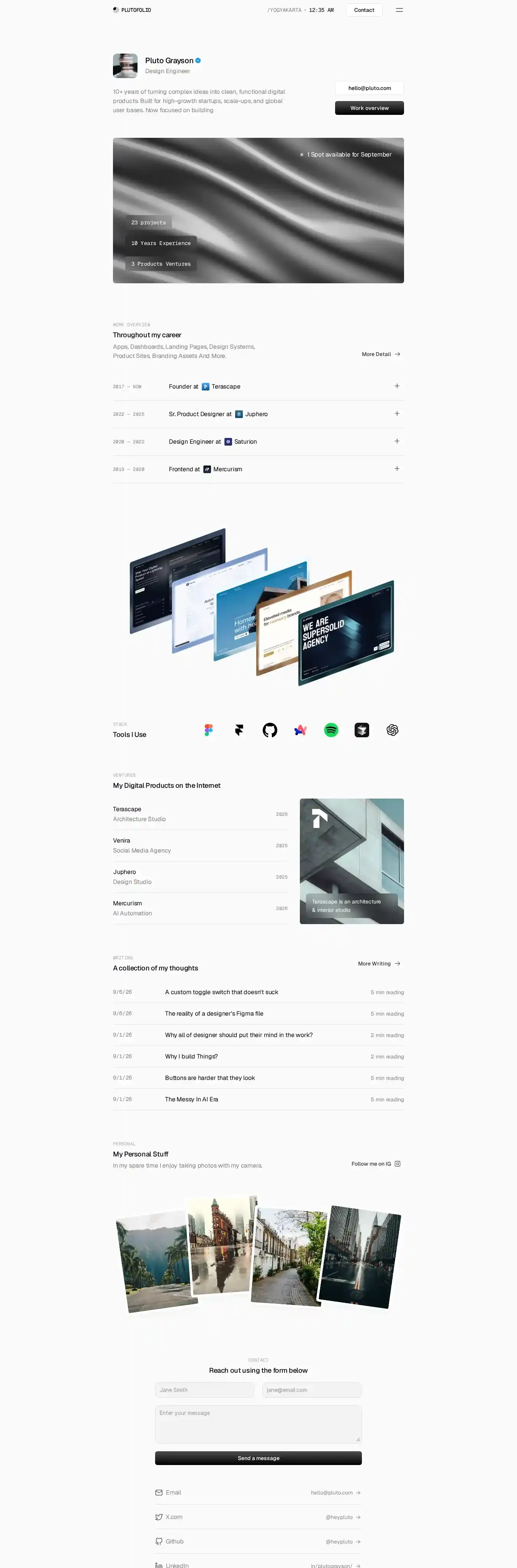 Plutofolio home page on desktop