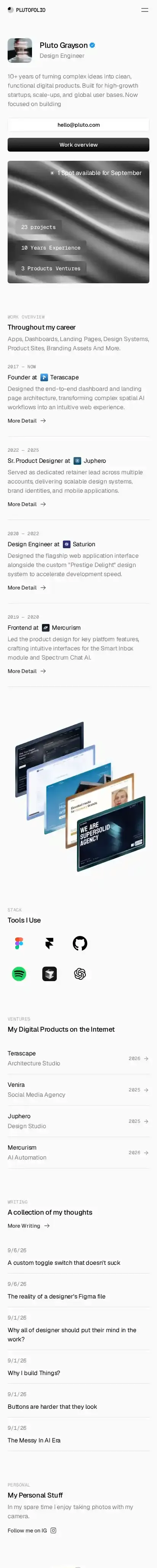 Plutofolio home page on mobile