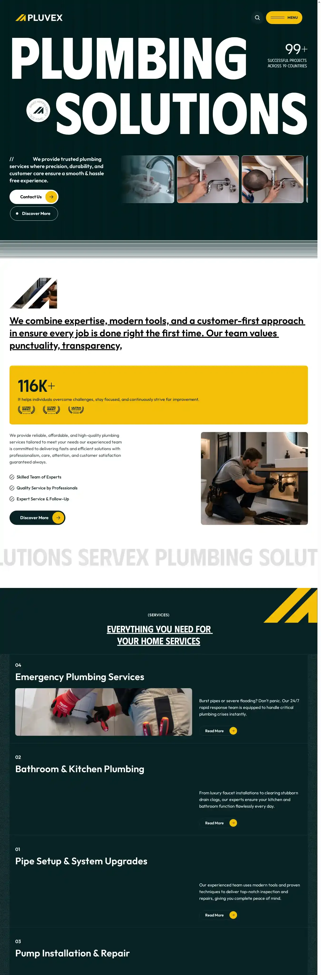 Pluvex Plumbing home page on desktop