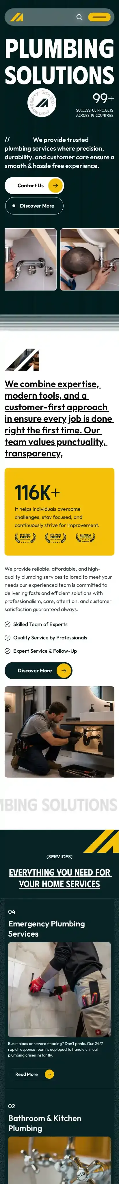 Pluvex Plumbing home page on mobile