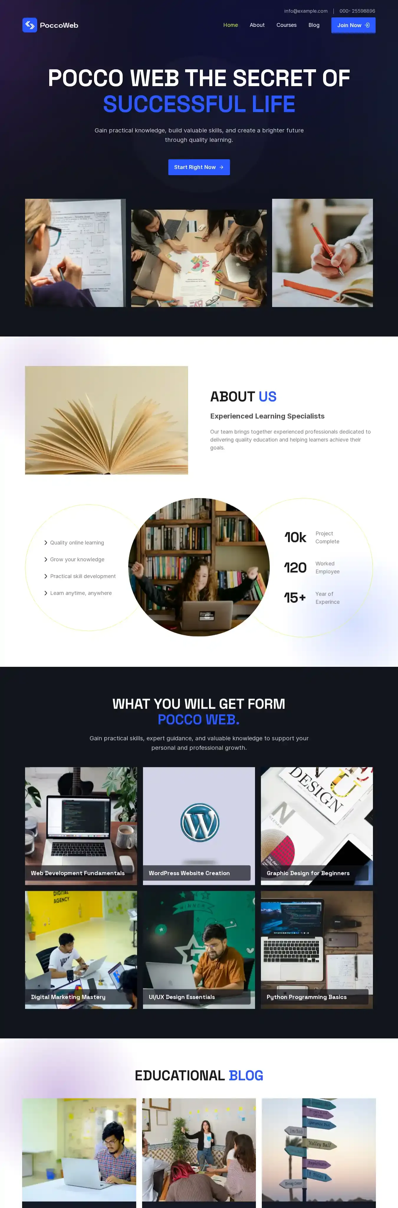 PoccoWeb home page on desktop