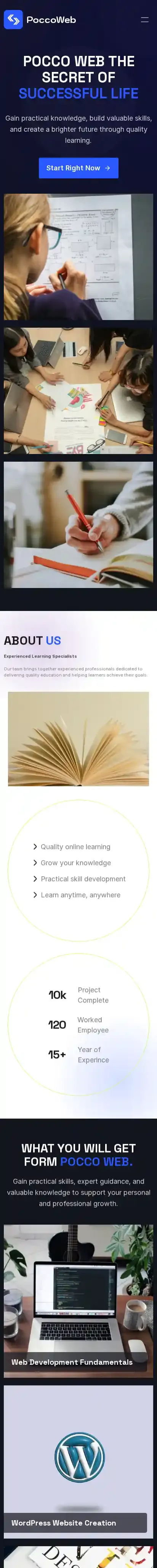 PoccoWeb home page on mobile