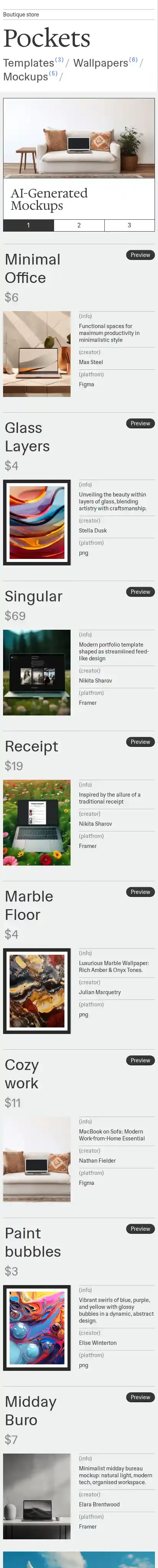 Pockets home page on mobile