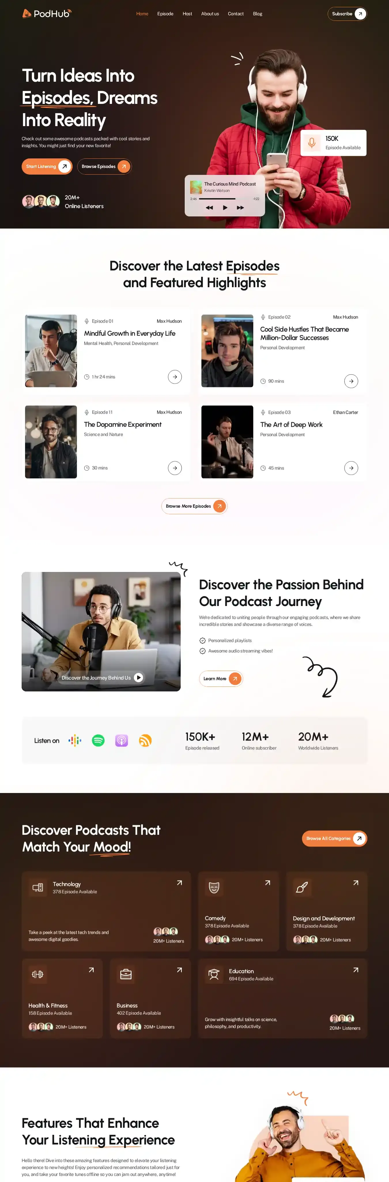 PodHub home page on desktop