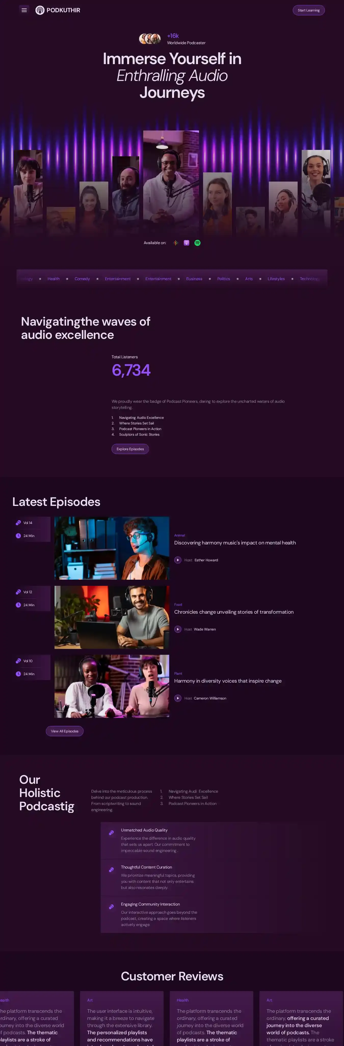 Podkuthir home page on desktop