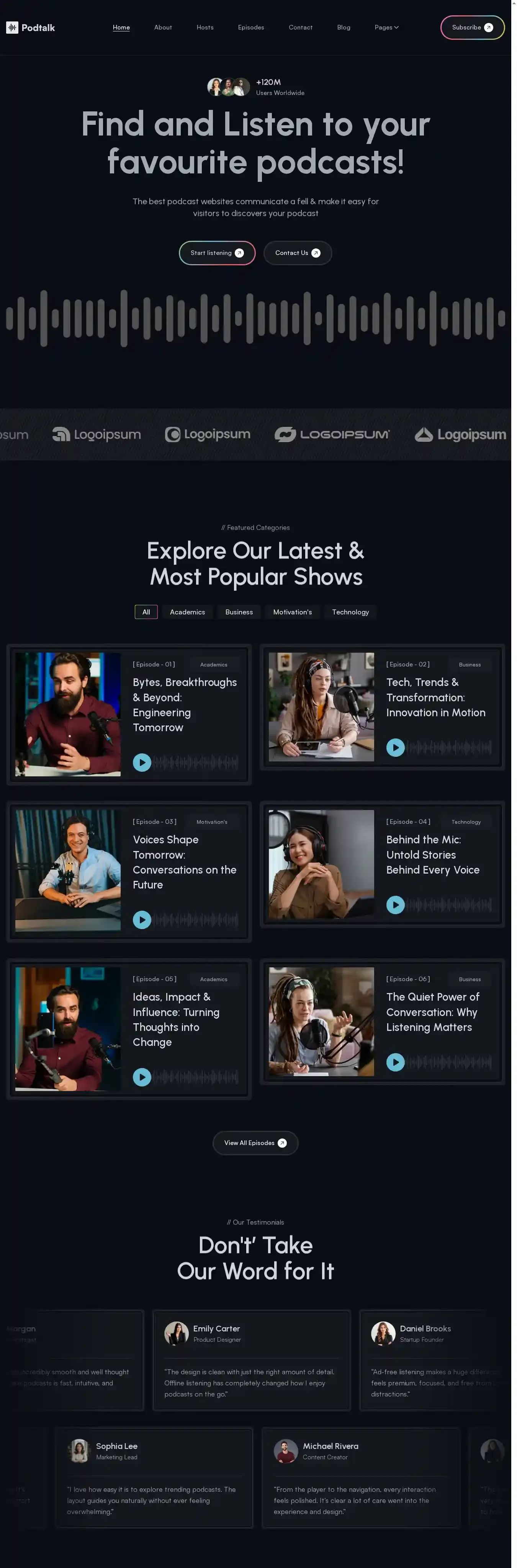 PodTalk home page on desktop