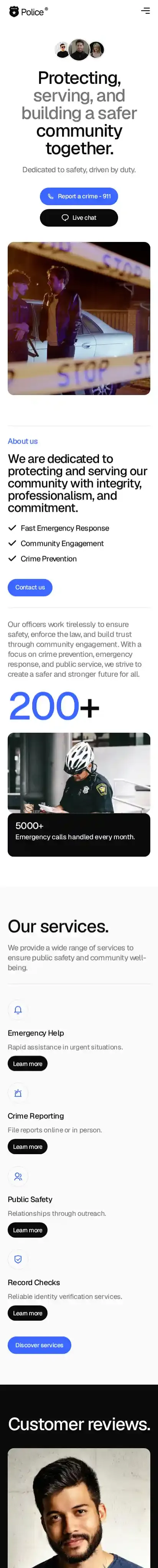 Police home page on mobile