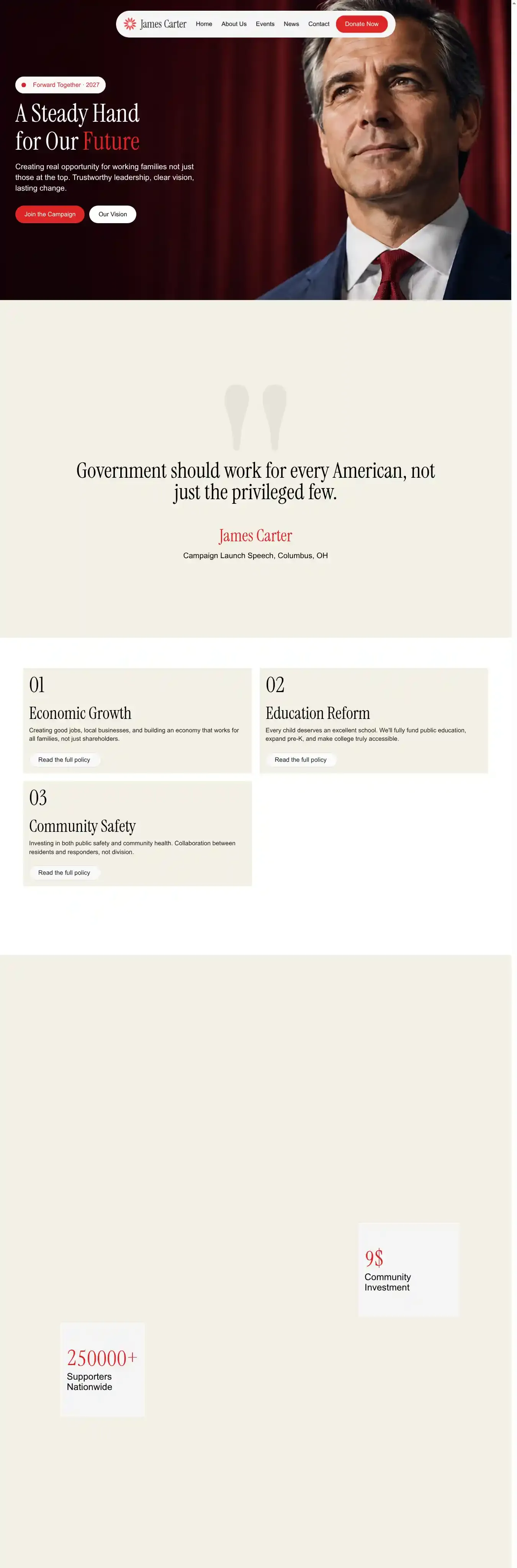Politia Election home page on desktop